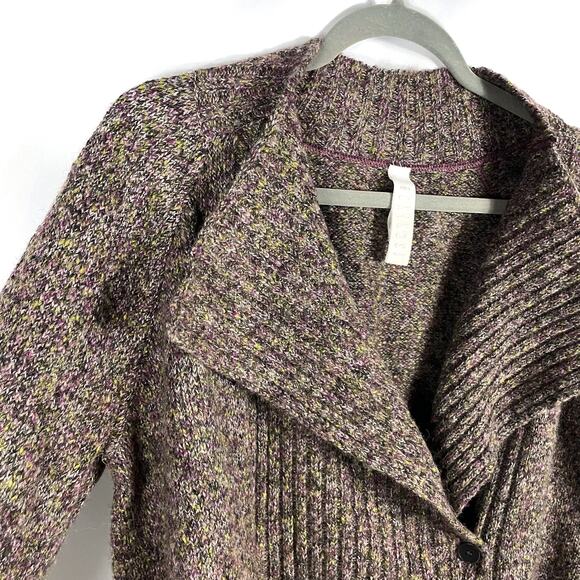 Ischiko Cardigan Sweater‎ Brown Wool Heathered Button Front Ribbed Sz 8 / 10 US - Picture 2 of 9